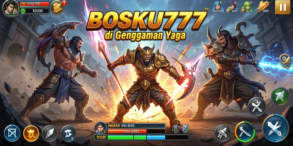 Screenshot gameplay BOSKU777 menampilkan aksi pertarungan yang mendebarkan.