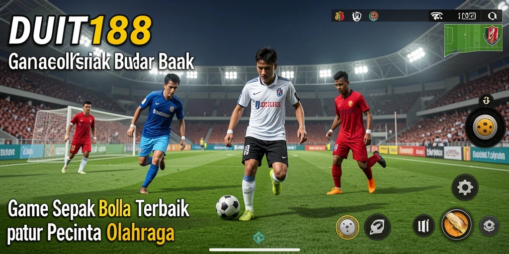 Screenshot dari gameplay sepak bola DUIT188 yang seru dan mendebarkan.