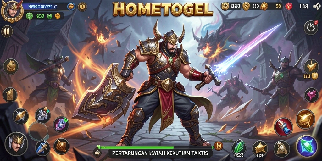 Tampilan gameplay HOMETOGEL dengan pertarungan seru dan karakter yang kuat.