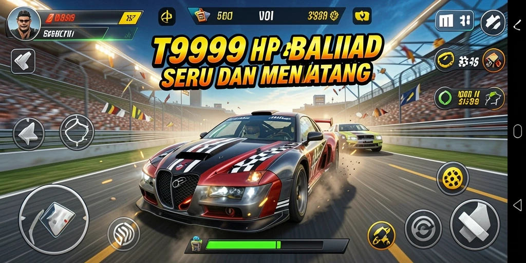 Screenshot gameplay T9999 menampilkan balapan yang seru dan mendebarkan.